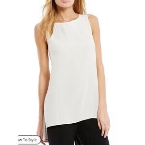 Eileen Fisher Scoop Neck Tank Bone Silk Georgette Crepe Sz Petite Large NWT $188